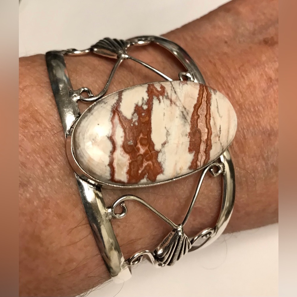 Jasper Stamped 925 Sterling Silver Cuff Bracelet